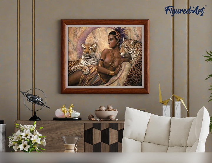 Malen nach Zahlen 40x50cm ohne Keilrahmen Figured’Art Göttin und Leoparden