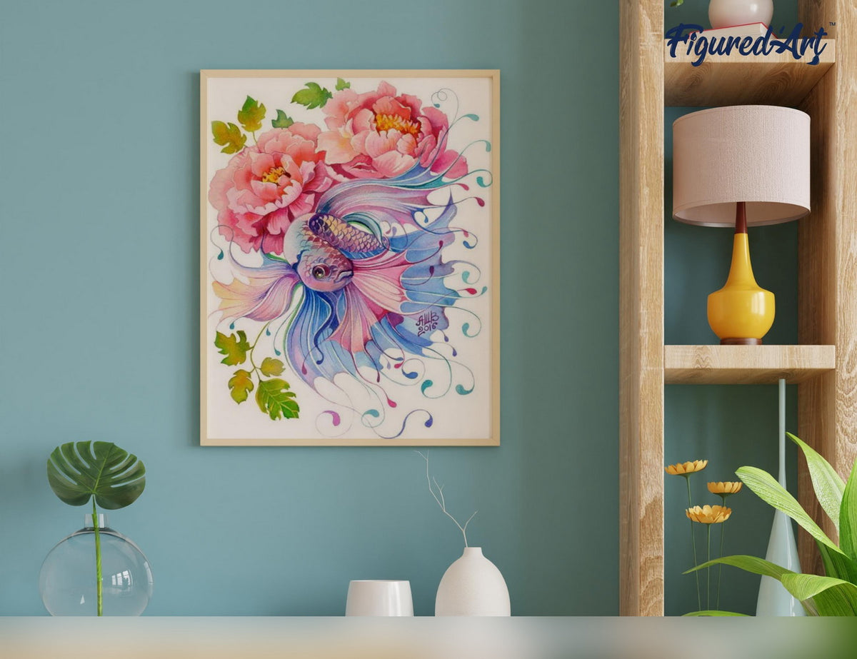 Malen nach Zahlen 40x50cm ohne Keilrahmen Figured’Art Blumen und Fische - Kidis Art