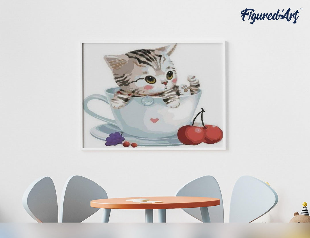 Malen nach Zahlen 40x50cm ohne Keilrahmen Figured’Art Katze und Kirschen