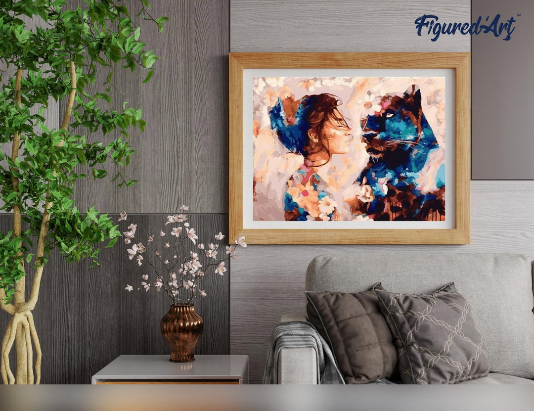 Malen nach Zahlen 40x50cm ohne Keilrahmen Figured’Art Frau und schwarzer Panther - Kidis Art