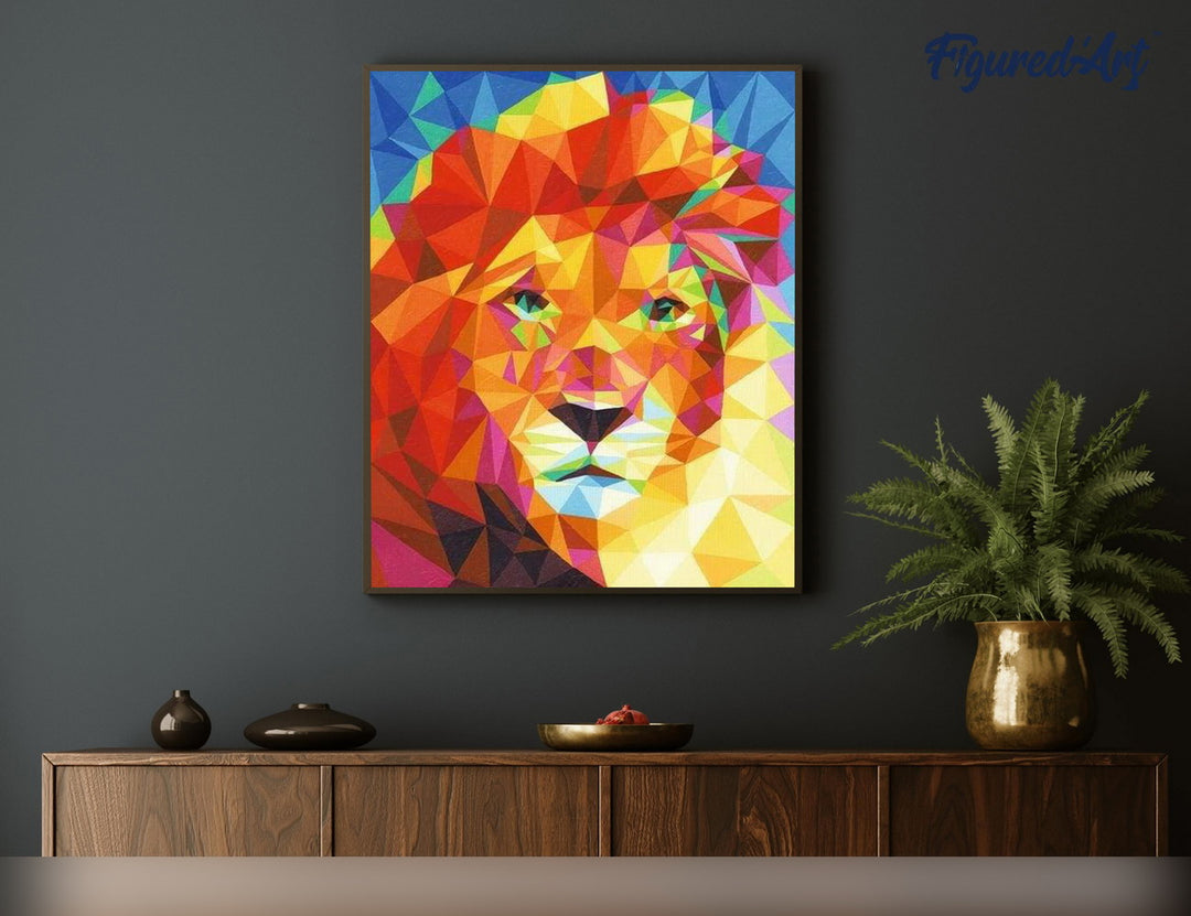 Malen nach Zahlen 40x50cm ohne Keilrahmen Figured’Art Farbiger Löwe - Kidis Art