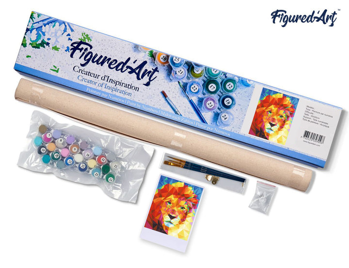 Malen nach Zahlen 40x50cm ohne Keilrahmen Figured’Art Farbiger Löwe - Kidis Art