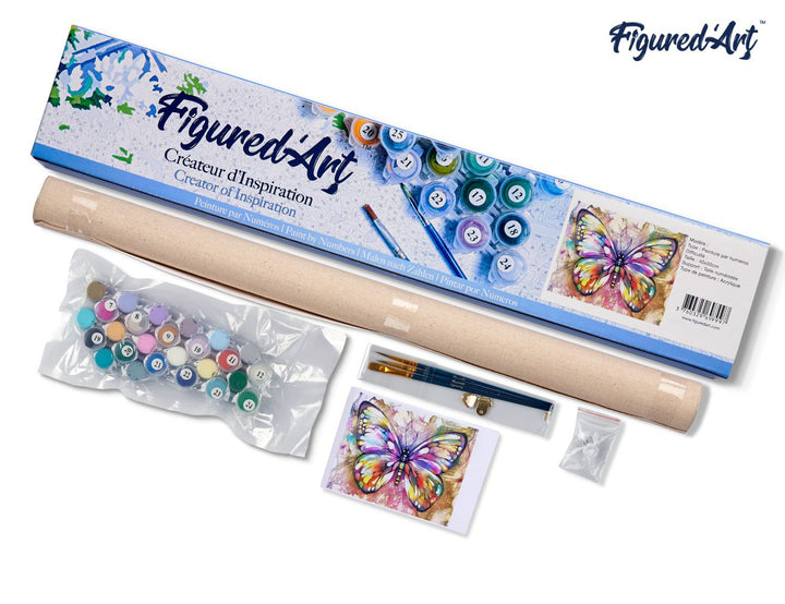 Malen nach Zahlen 40x50cm ohne Keilrahmen Figured’Art Bunter Schmetterling - Kidis Art