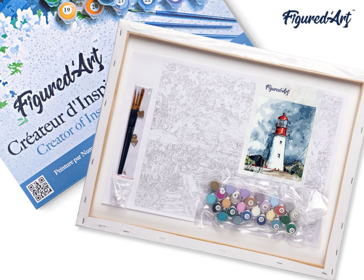 Figured'Art Malen Nach Zahlen 40x50 cm Leuchtturm Unter Dunklem Himmel Auf Keilrahmen Gespannt - Kidis Art