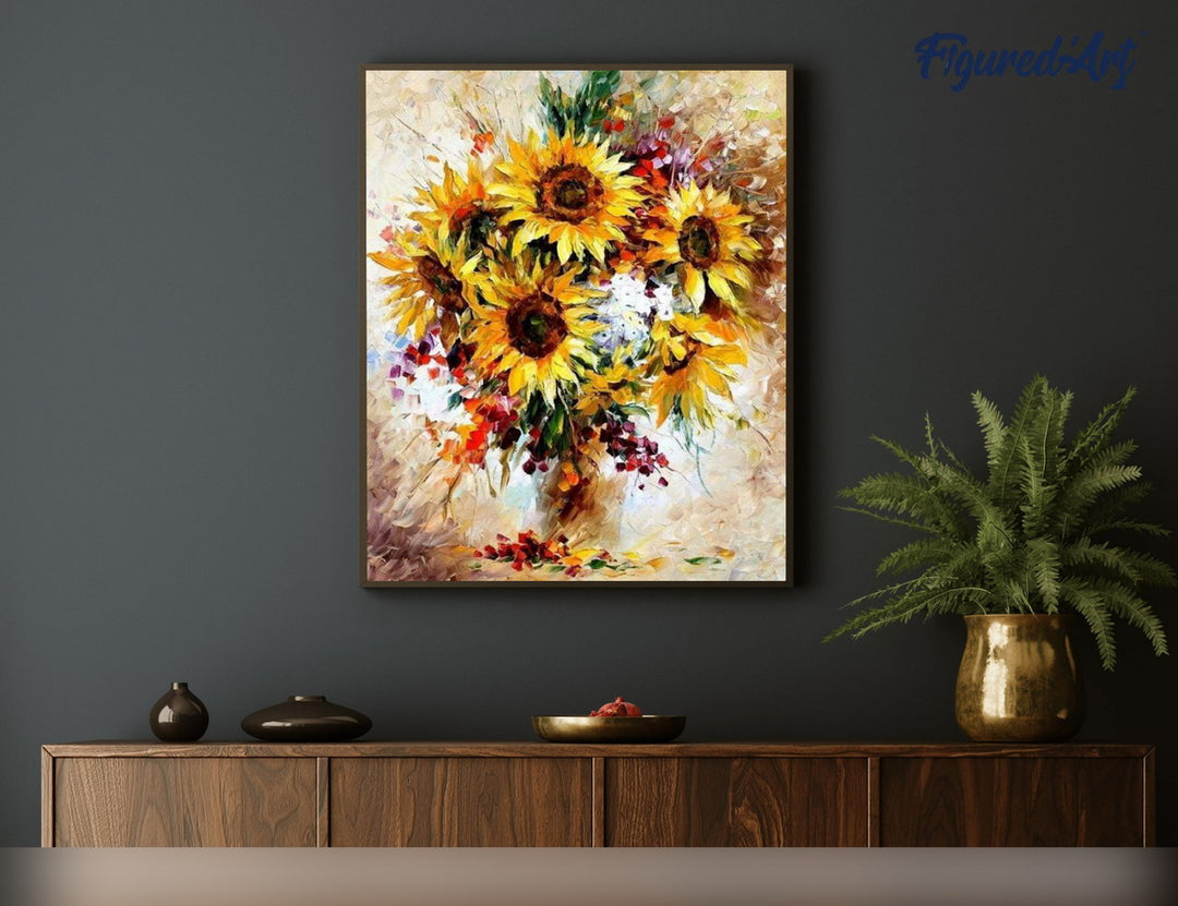 Figured’Art Malen Nach Zahlen 40x50 cm Sonnenblumen Komplett-Set Mit Leinwand Farben Pinsel Rahmen - Kidis Art