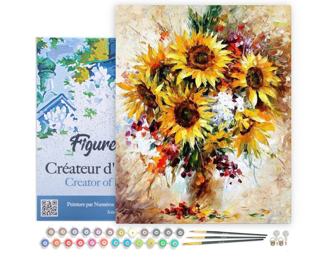 Figured’Art Malen Nach Zahlen 40x50 cm Sonnenblumen Komplett-Set Mit Leinwand Farben Pinsel Rahmen - Kidis Art