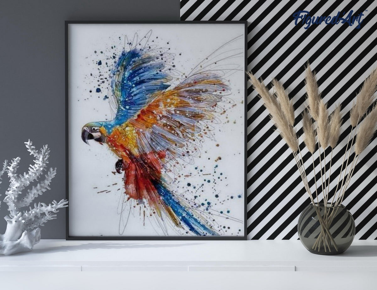 Malen nach Zahlen 40x50cm ohne Keilrahmen Figured’Art Papagei in vollem Flug - Kidis Art