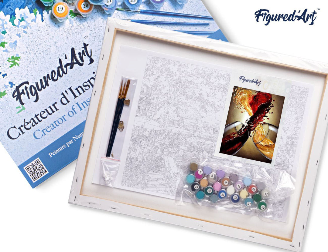 Malen nach Zahlen 40x50cm auf Keilrahmen gespannt Figured’Art Rot- und Weisswein