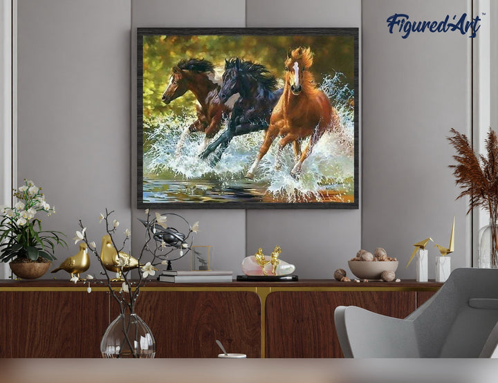 Malen nach Zahlen 40x50cm ohne Keilrahmen Figured’Art Pferde im Wasser