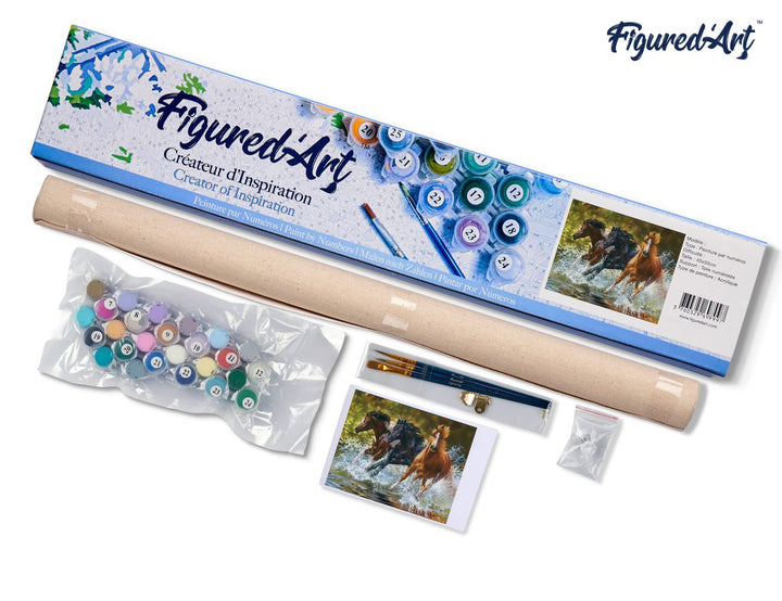 Malen nach Zahlen 40x50cm ohne Keilrahmen Figured’Art Pferde im Wasser