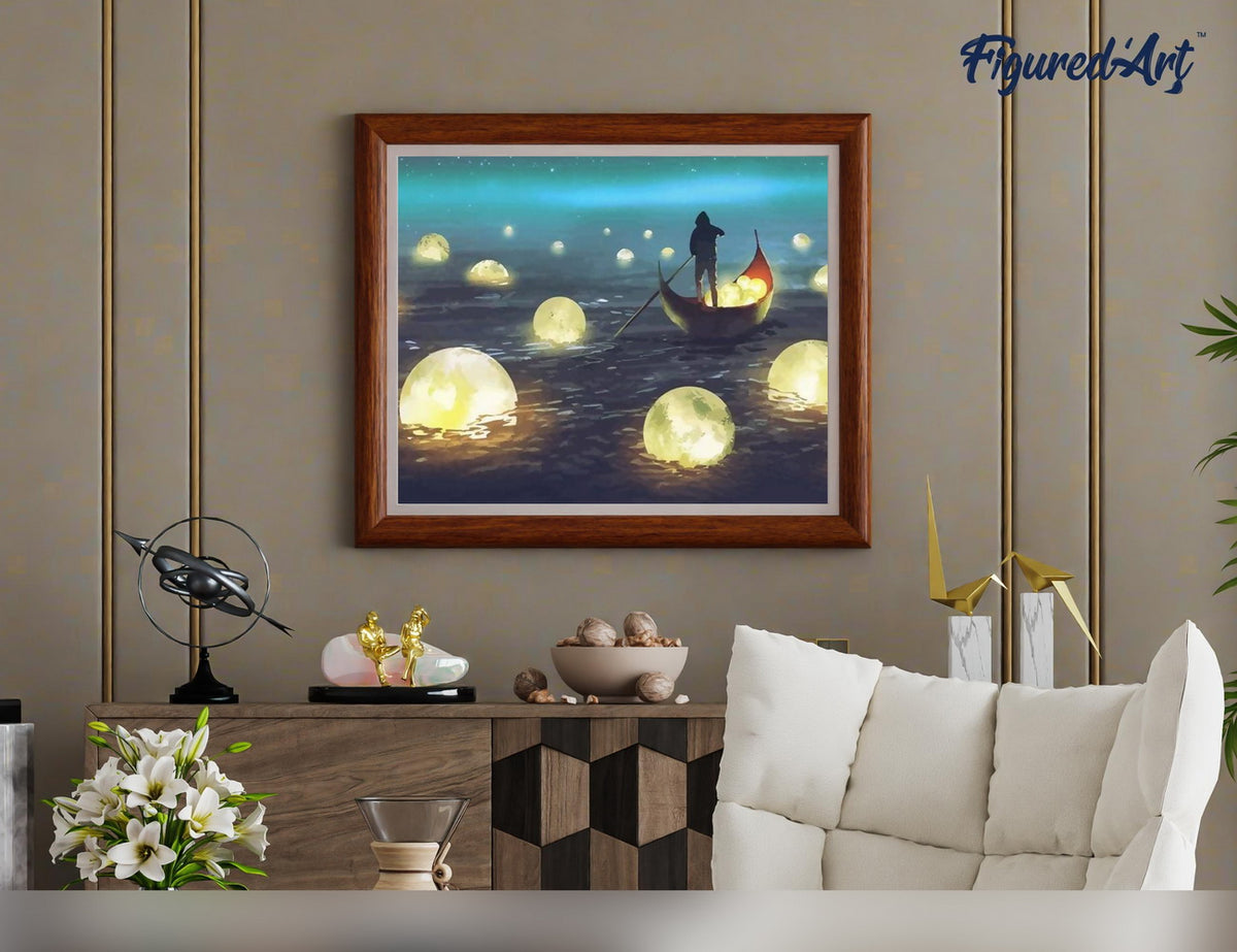 Malen nach Zahlen 40x50cm auf Keilrahmen gespannt Figured’Art Lichter auf dem See - Kidis Art