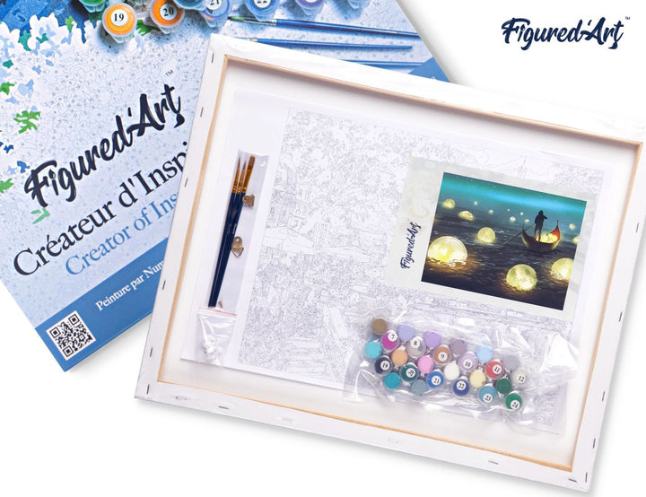 Figured'Art Malen Nach Zahlen Komplett-Set Lichter Auf Dem See 40x50 cm Auf Keilrahmen - Kidis Art