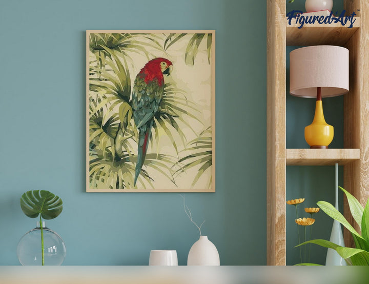Malen nach Zahlen 40x50cm ohne Keilrahmen Figured’Art Papagei und grüne Pflanze