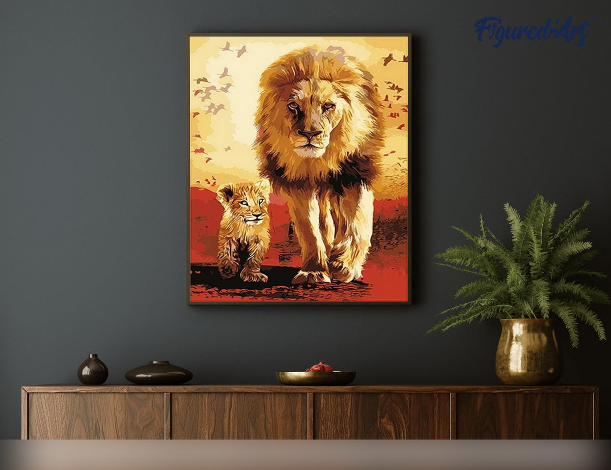 Malen nach Zahlen 40x50cm ohne Keilrahmen Figured’Art Löwe und sein Junges - Kidis Art