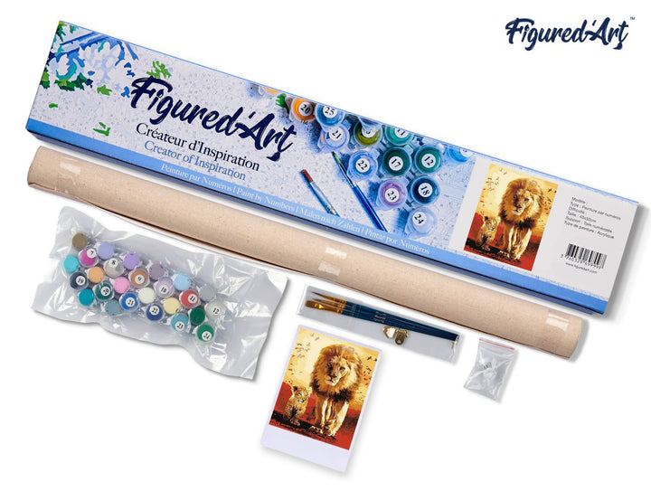 Malen nach Zahlen 40x50cm ohne Keilrahmen Figured’Art Löwe und sein Junges