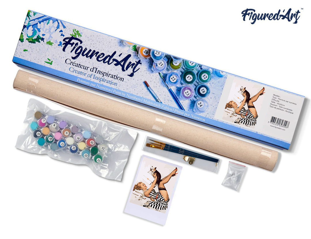 Malen nach Zahlen 40x50cm ohne Keilrahmen Figured’Art Pin-Up-Girl im gestreiften Kleid