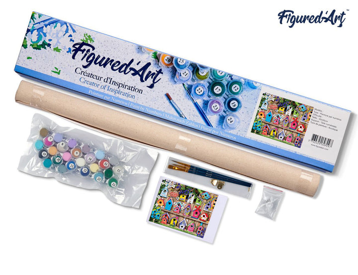 Malen nach Zahlen 40x50cm ohne Keilrahmen Figured’Art Vogelhäuschen