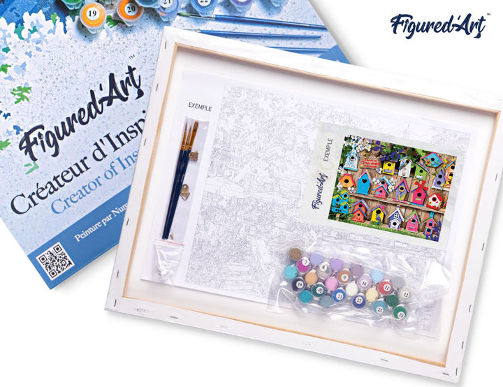 Malen nach Zahlen 40x50cm auf Keilrahmen gespannt Figured’Art Vogelhäuschen - Kidis Art