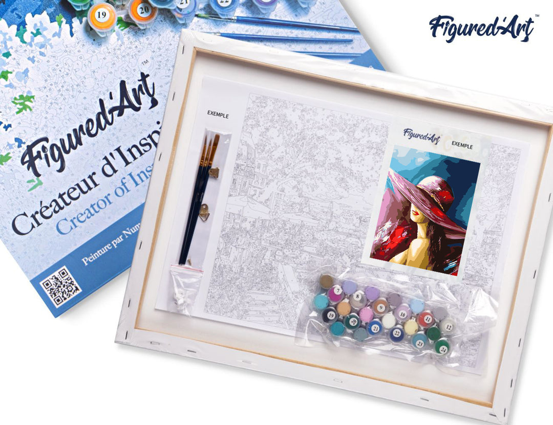 Malen nach Zahlen 40x50cm auf Keilrahmen gespannt Figured’Art Attraktive Frau im Hut