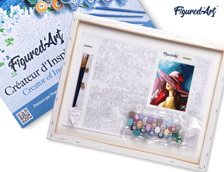 Malen nach Zahlen 40x50cm auf Keilrahmen gespannt Figured’Art Attraktive Frau im Hut