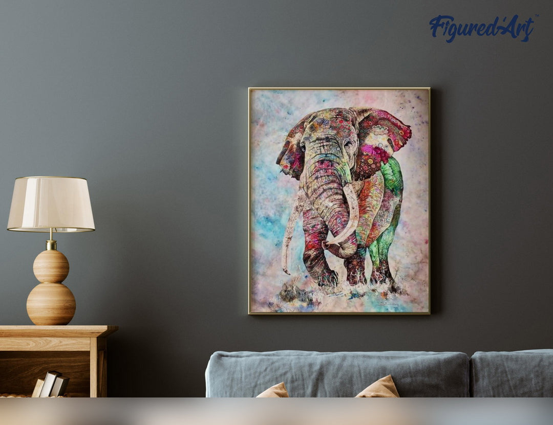 Malen nach Zahlen 40x50cm ohne Keilrahmen Figured’Art Farbiger Elefant - Kidis Art