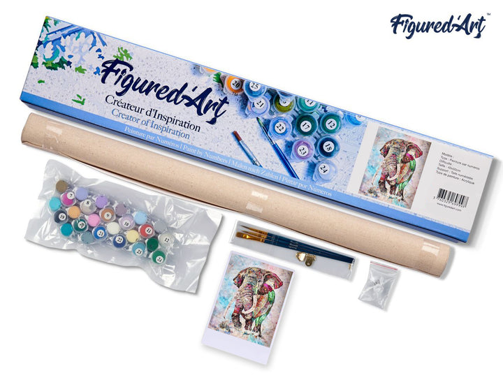 Malen nach Zahlen 40x50cm ohne Keilrahmen Figured’Art Farbiger Elefant - Kidis Art