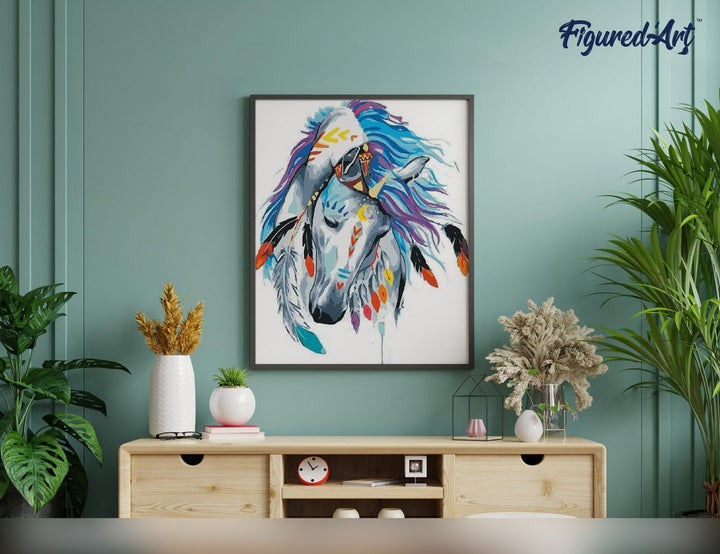 Malen nach Zahlen 40x50cm auf Keilrahmen gespannt Figured’Art Pferd der Feier