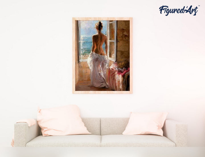 Malen nach Zahlen 40x50cm ohne Keilrahmen Figured’Art Nackte Frau und grosse Sonne