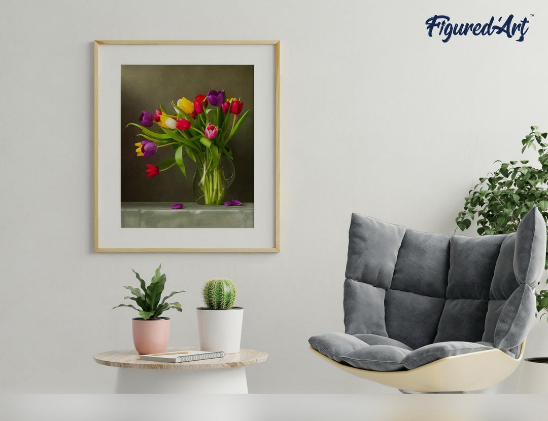 Malen nach Zahlen 40x50cm ohne Keilrahmen Figured’Art Bunte Tulpen