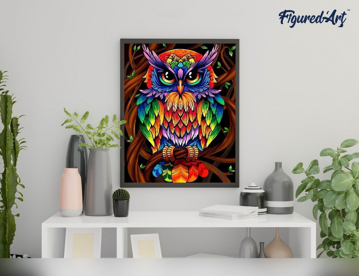 Malen nach Zahlen 40x50cm ohne Keilrahmen Figured’Art Farbige Eule - Kidis Art