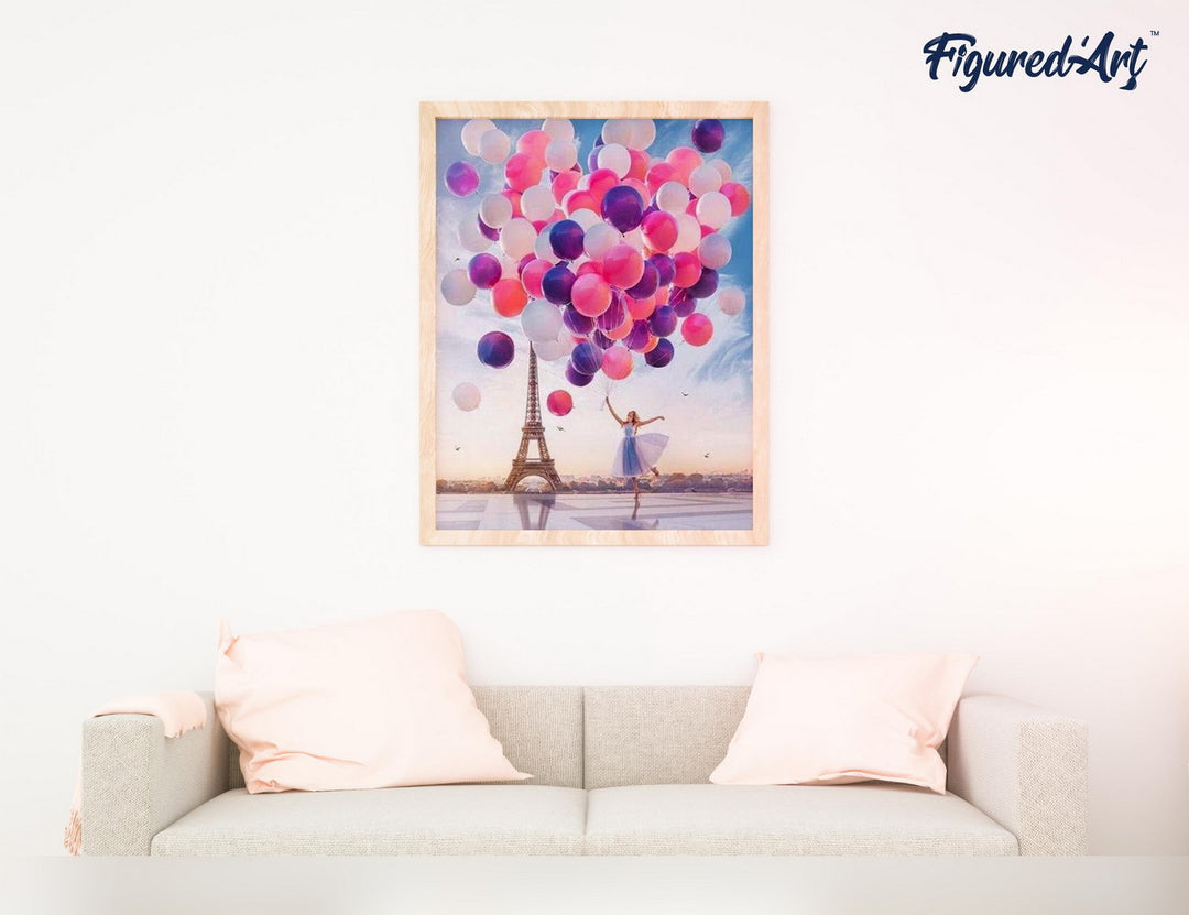 Malen nach Zahlen 40x50cm auf Keilrahmen gespannt Figured’Art Luftballons in Paris