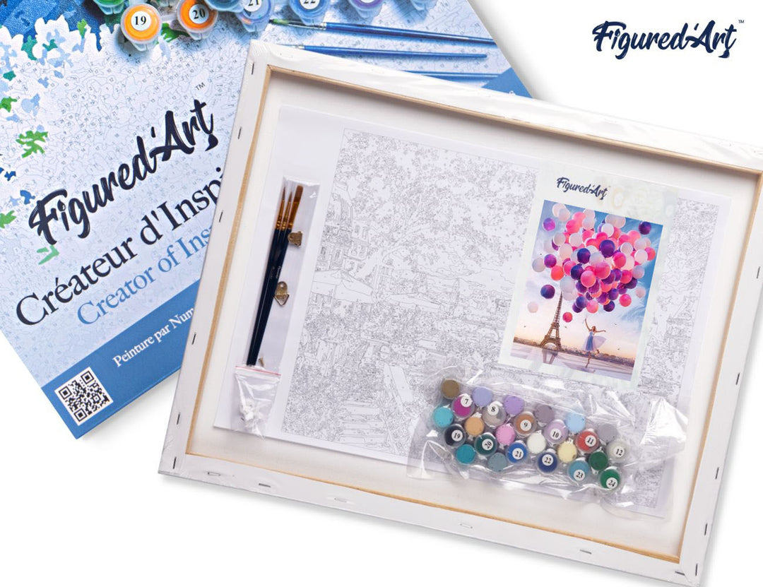 Malen nach Zahlen 40x50cm auf Keilrahmen gespannt Figured’Art Luftballons in Paris