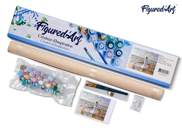 Malen nach Zahlen 40x50cm ohne Keilrahmen Figured’Art Spielen am Strand