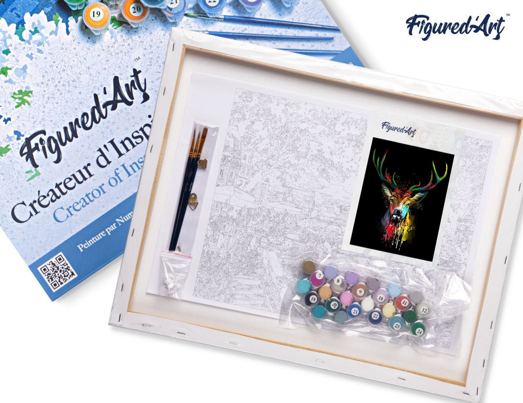 Malen nach Zahlen 40x50cm auf Keilrahmen gespannt Figured’Art Hirsch in Farbe