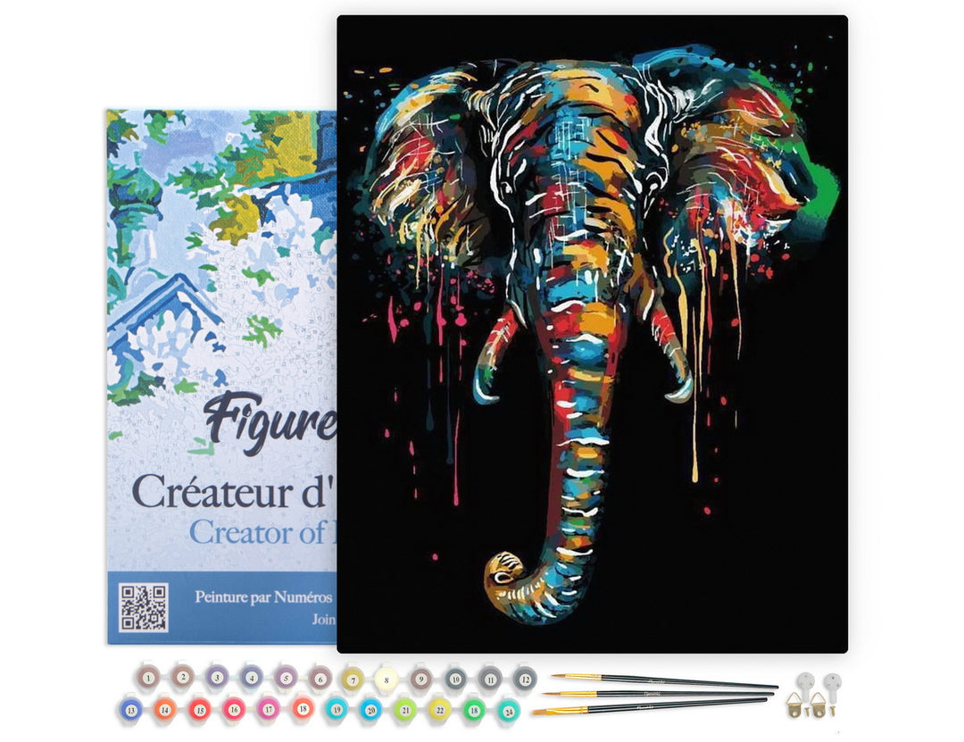 Figured’Art Malen Nach Zahlen Elefanten 40x50 cm Keilrahmen Komplett-Set Vorgemischte Farben Pinsel - Kidis Art