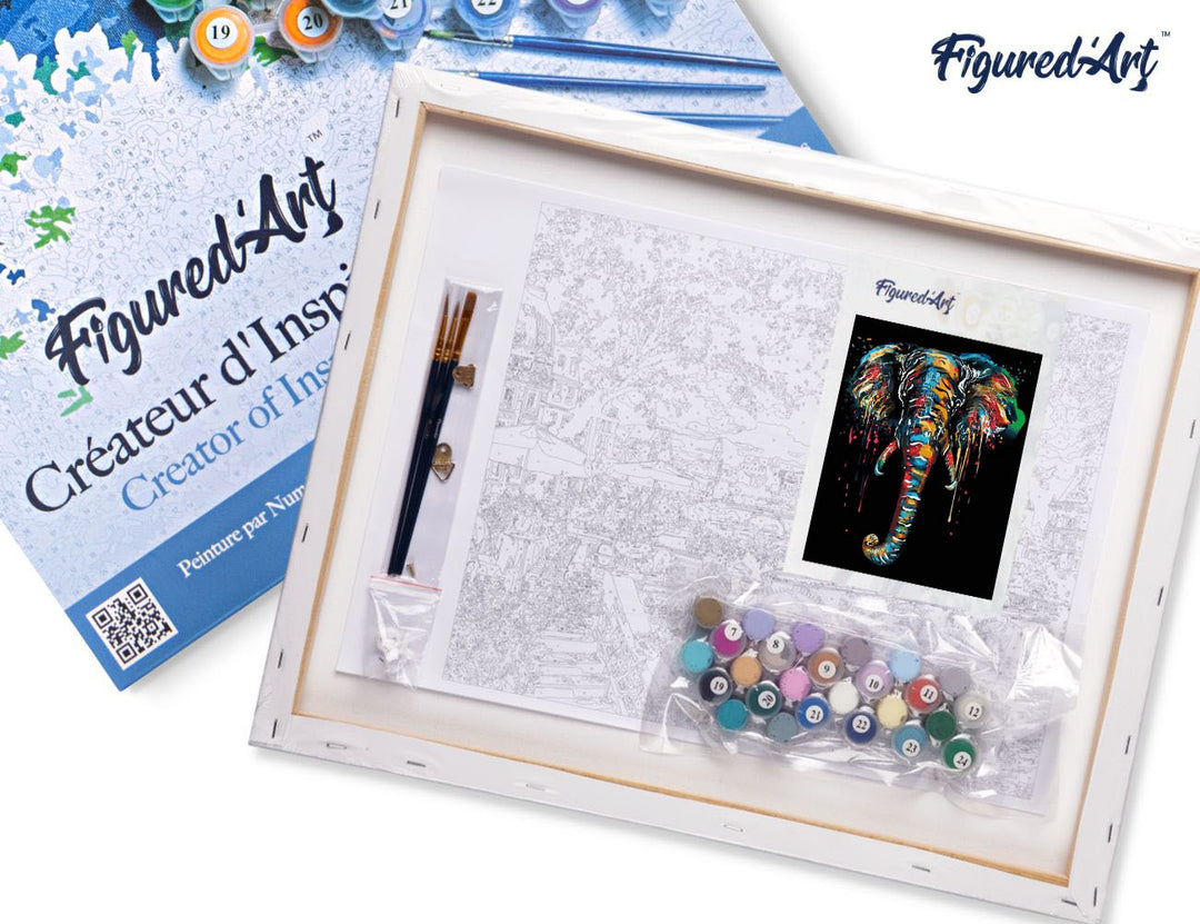 Figured’Art Malen Nach Zahlen Elefanten 40x50 cm Keilrahmen Komplett-Set Vorgemischte Farben Pinsel - Kidis Art