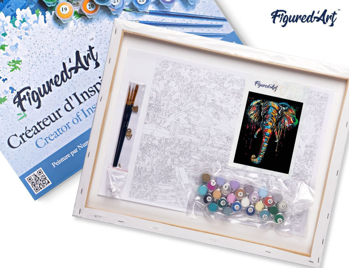 Figured’Art Malen Nach Zahlen Elefanten 40x50 cm Keilrahmen Komplett-Set Vorgemischte Farben Pinsel - Kidis Art