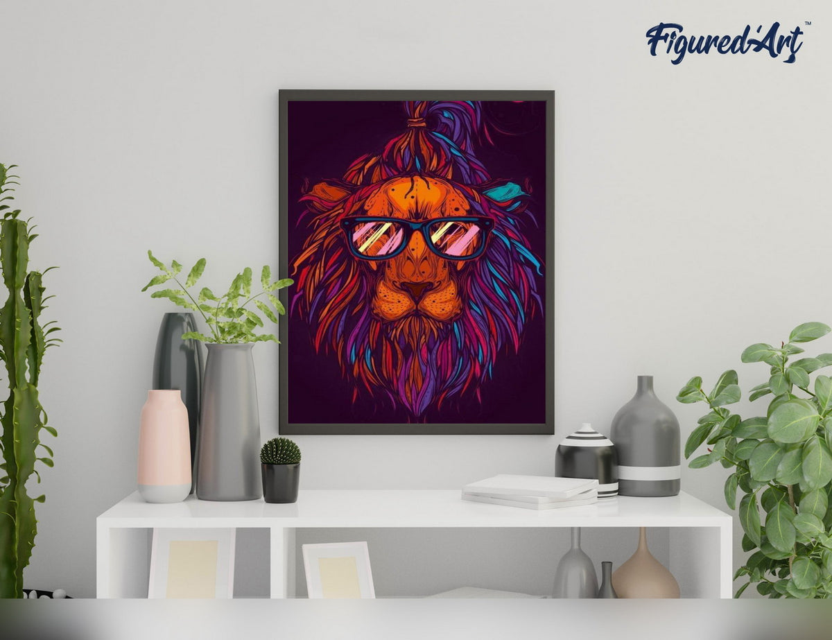 Malen nach Zahlen 40x50cm ohne Keilrahmen Figured’Art Löwe mit Brille - Kidis Art