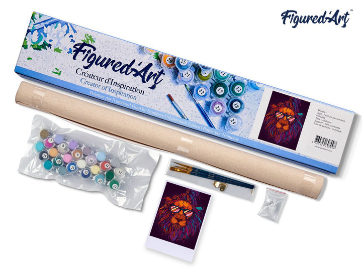 Malen nach Zahlen 40x50cm ohne Keilrahmen Figured’Art Löwe mit Brille