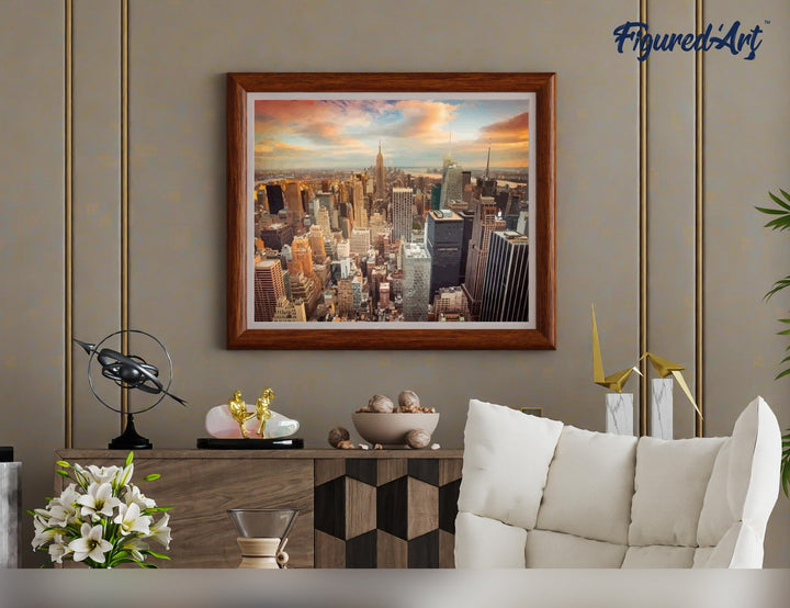 Malen nach Zahlen 40x50cm ohne Keilrahmen Figured’Art Sonnenuntergang über New York