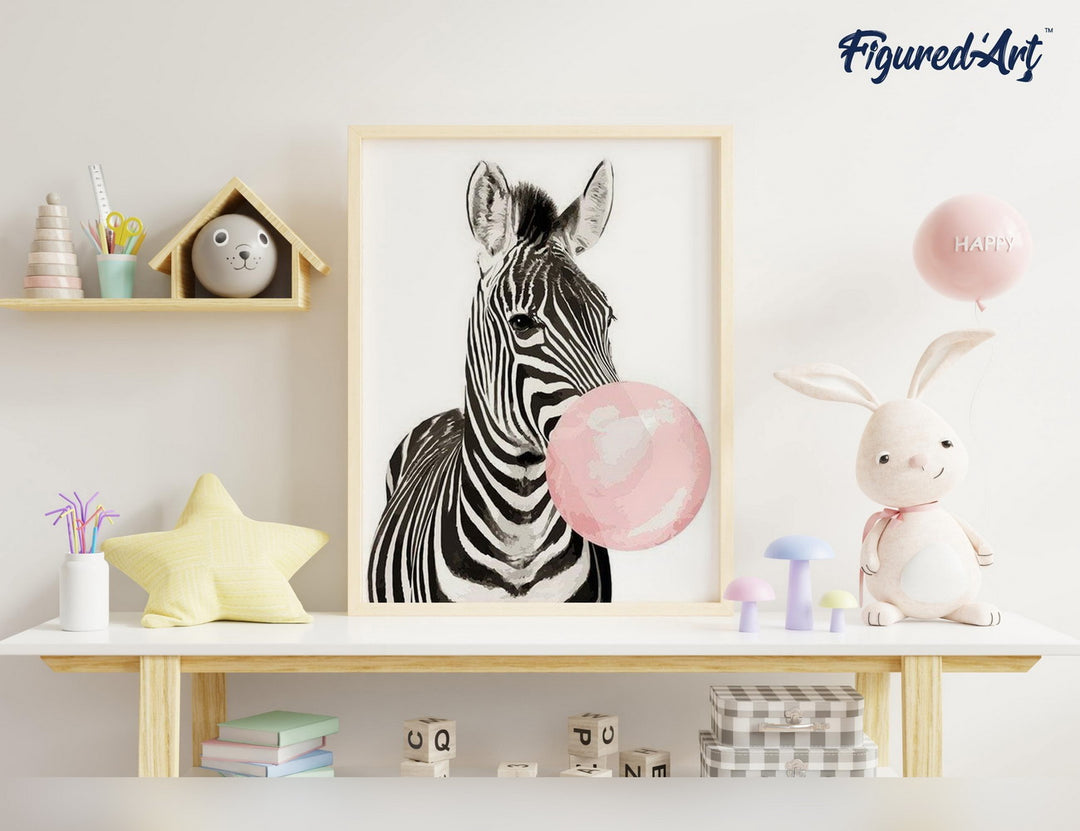 Malen nach Zahlen 40x50cm auf Keilrahmen gespannt Figured’Art Zebra und Kaugummi - Kidis Art
