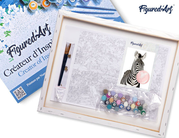Malen nach Zahlen 40x50cm auf Keilrahmen gespannt Figured’Art Zebra und Kaugummi - Kidis Art