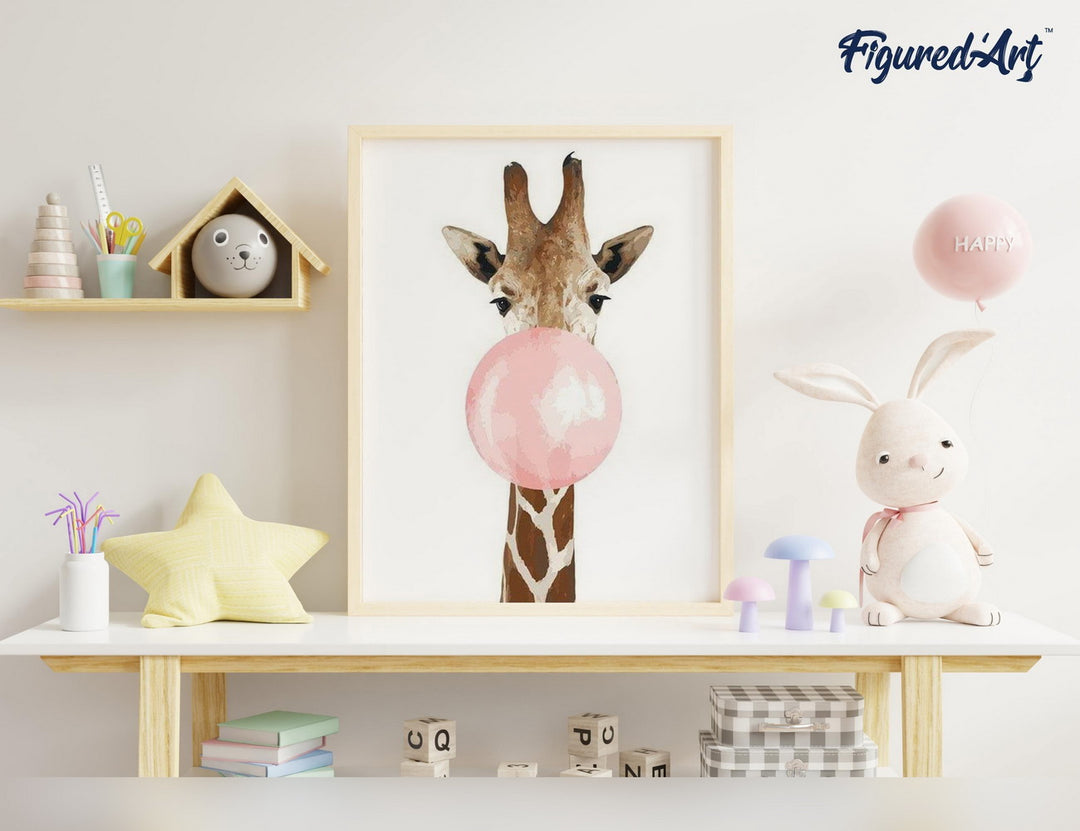 Malen nach Zahlen 40x50cm ohne Keilrahmen Figured’Art Giraffe und Kaugummi