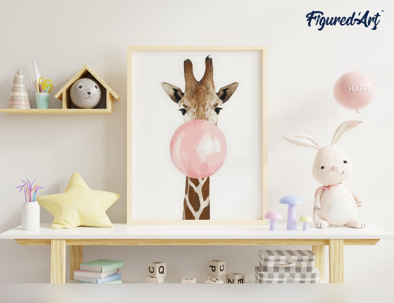 Malen nach Zahlen 40x50cm ohne Keilrahmen Figured’Art Giraffe und Kaugummi - Kidis Art