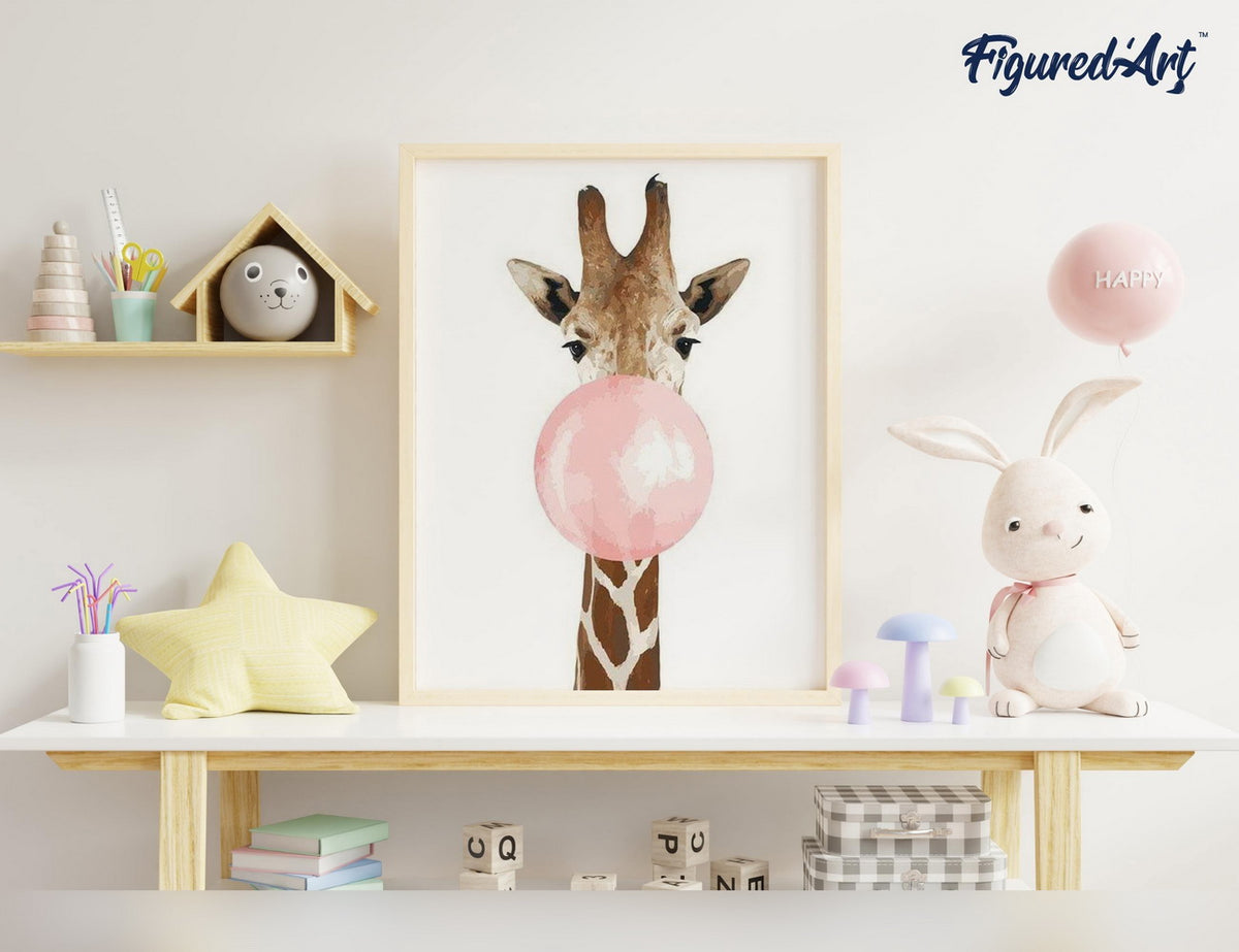 Malen nach Zahlen 40x50cm ohne Keilrahmen Figured’Art Giraffe und Kaugummi - Kidis Art