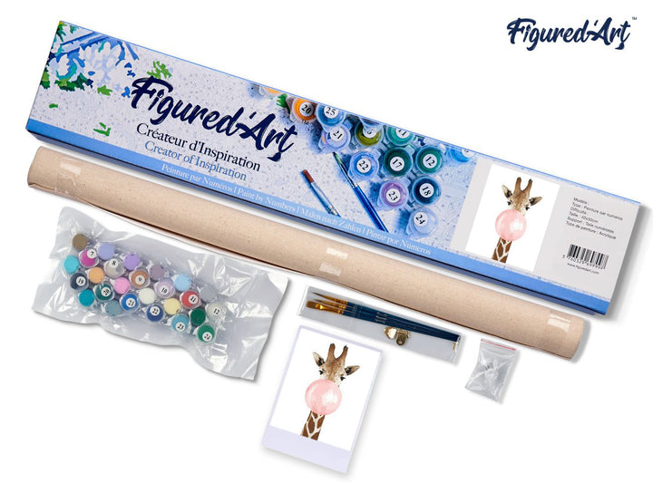 Malen nach Zahlen 40x50cm ohne Keilrahmen Figured’Art Giraffe und Kaugummi