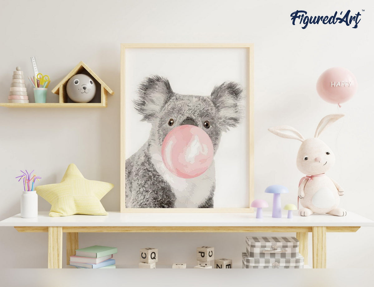 Malen nach Zahlen 40x50cm ohne Keilrahmen Figured’Art Kaugummi und Koala - Kidis Art