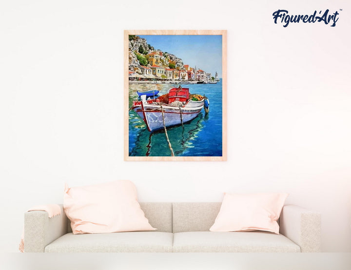 Malen nach Zahlen 40x50cm ohne Keilrahmen Figured’Art Schiff vor Anker im Hafen