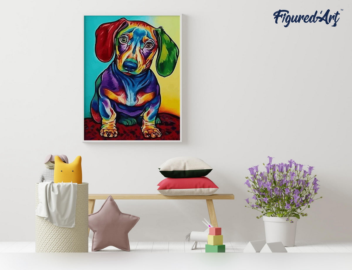 Malen nach Zahlen 40x50cm ohne Keilrahmen Figured’Art Kleiner bunter Hund - Kidis Art