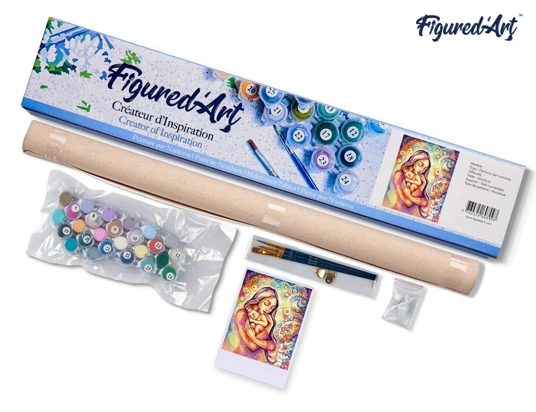 Malen nach Zahlen 40x50cm ohne Keilrahmen Figured’Art In den Armen seiner Mutter